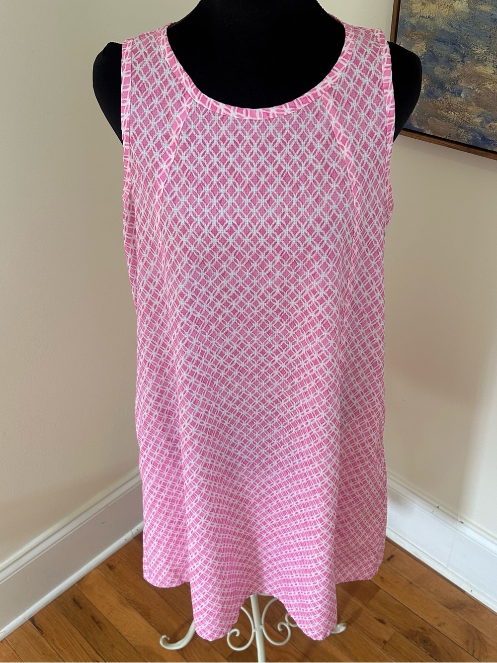Tommy Bahama Woman’s Medium Palma Dora Pink Geo Print Shift Dress Travel Beach